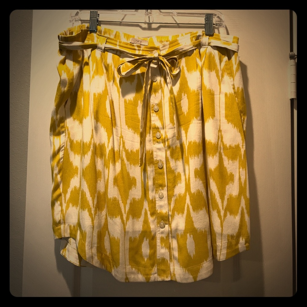 Loft Tie Waist Ikat Print Skirt w/ pockets